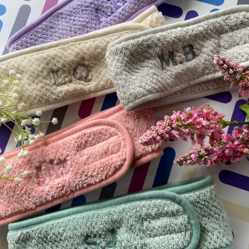Personalised embroidered headbands in pastel colors on floral background, Ineedledit gift
